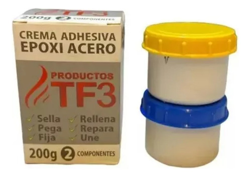 Crema Adhesiva Epoxi Acero Tf3 Gris 200g 2 Comp Profesio X 6