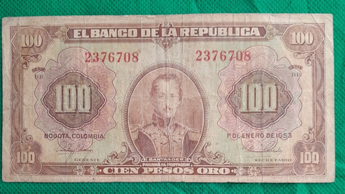 Billete De 100 Pesos, Año 1953, Estado 6, Sangre De Toro