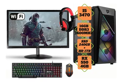 BGA SOLUCOES - COMPUTADOR GAMER BGA FULL, INTEL I3-8100, RADEON RX 550 4GB,  8GB DDR4, SSD 240GB + CADEIRA GAMER + MONITOR 21 + KIT PERIFÉRICOS