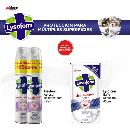 Imagen 1 de 1 de Pack Lysoform Aerosol Lavanda + Desinfectante Baño