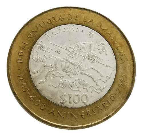 Moneda 100 Pesos Bimetálica Plata Don Quijote 2005