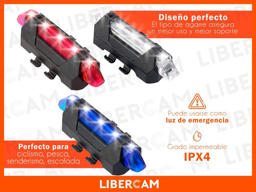 Imagen 6 de 10 de Luz Led Bicicleta Recargable Usb Colores Alta Potencia
