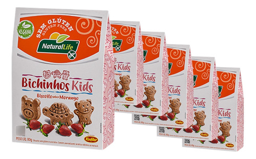 Kit 6 Bichinhos Natural Life Vegano Morango 80g