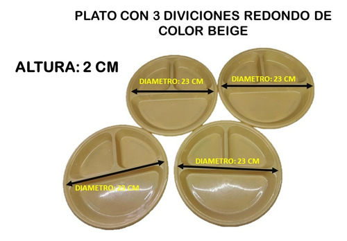 Plato De 3 Divisiones Pack De 100pzs Color Beige Mayoreo