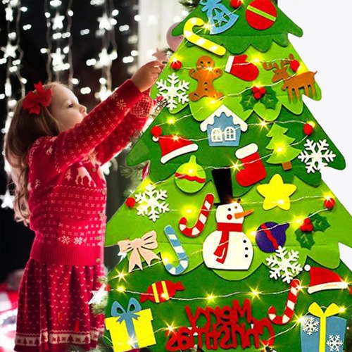 Árvore De Natal De Feltro Diy Com Luzes Led Porta De Suspens | Parcelamento  sem juros