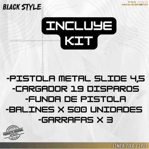 Pistola Fox Metal Slide Combat Colt 1911 Balines Funda 3c.