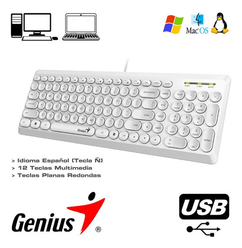 Teclado Genius Slimstar Q200 Usb Multimedia White Color del teclado Blanco Idioma Español