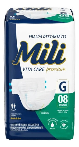 Fralda Adulto Mili Vita Care Premium G Com 8 Unidades - Mili