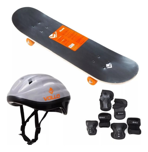 Kit Skate Pro Maple Rolamento + Proteção + Capacete Vollo