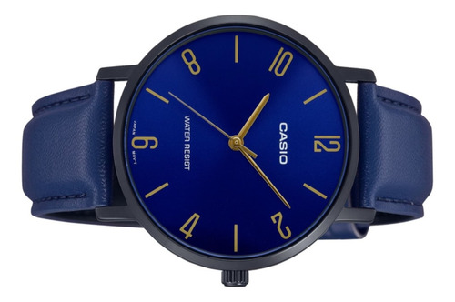Reloj Casio Mtp-vt01bl-2bv, Semiplano, Acero, Cuero
