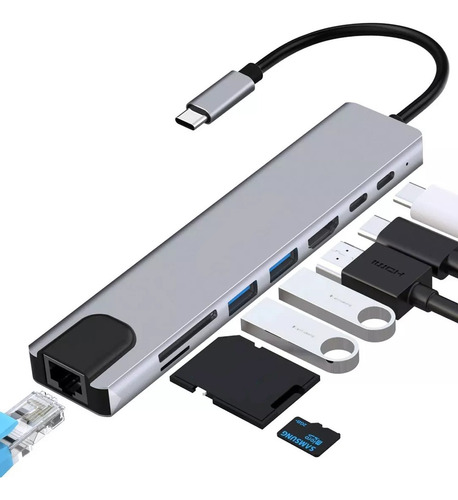 Tipo C Hub 8 En 1 Adaptador Usb C A Hdmi Con Ethernet