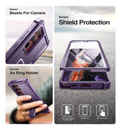 Funda Dexnor Para Samsung Galaxy S22 Ultra, 2 Marcos Frontales, Con Protector De Pantalla Y Soporte, Funda Robusta A Prueba De Golpes