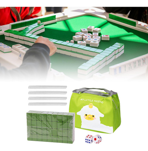 Juego De Mahjong De Viaje Portátil Con Bolsa, Juego Verde