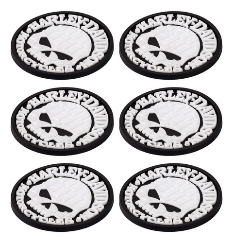 6 Porta Copos Harley Davidson Decorativo Decoração Sala Moto Letra Branco E Skull Branco