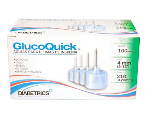 Agujas Pluma Insulina Glucoquick Caja X 100 Unidades 4mm 31g