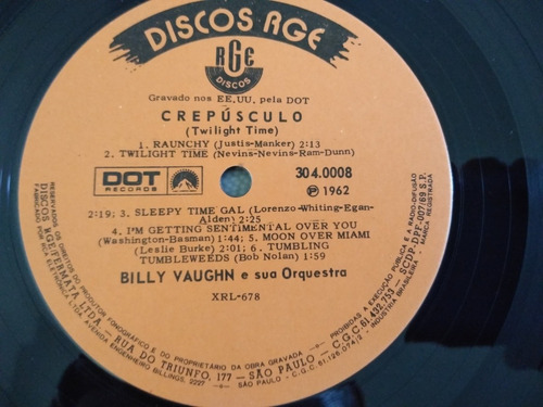 Lp Vinil Billy Vaughn E Sua Orquestra - Crepúsculo 1962 (Usado)