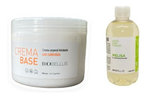 Crema Base Masajes 500g + Aceite Melisa 250ml Biobellus