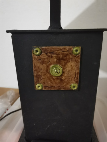 Lámpara De Mesa Artesanal De Hierro, Lonja Y Cerámica.