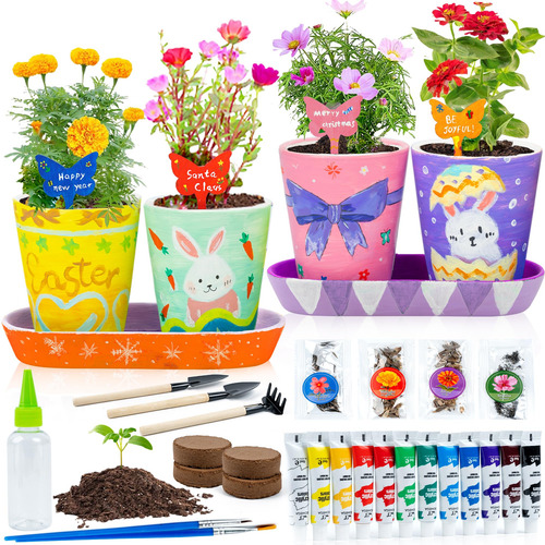 Juego De Jardinería Para Niños Gres 4 Macetas Artes 5 A 12 A