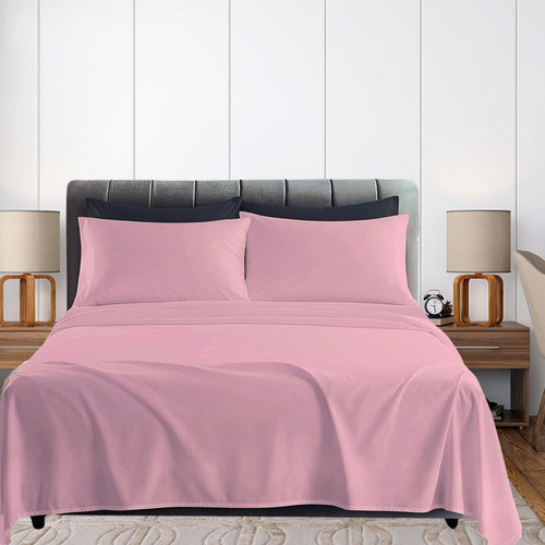 Juego De Sábanas Matrimonial De Microfibra 4 Piezas Color Rosa Pastel