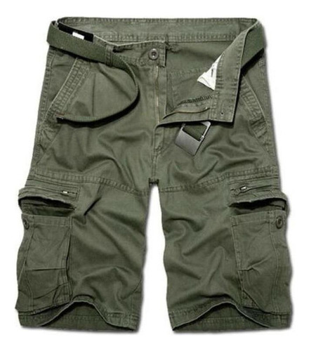 Pantalones Cortos Cargo Para Hombre Con Cinturón, Militar, C