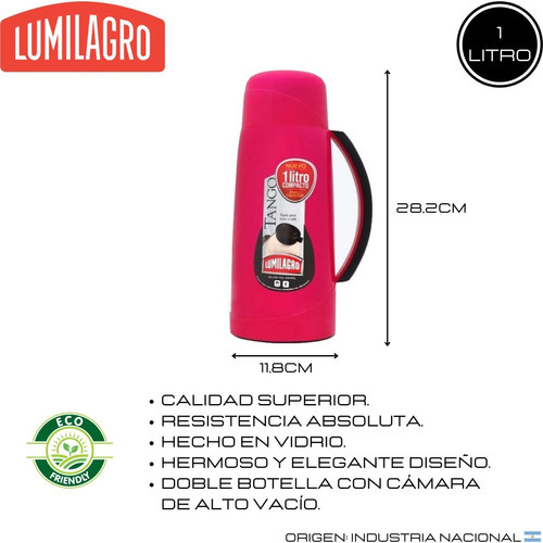 Termo Lumilagro Tango de vidrio 1L Rosa