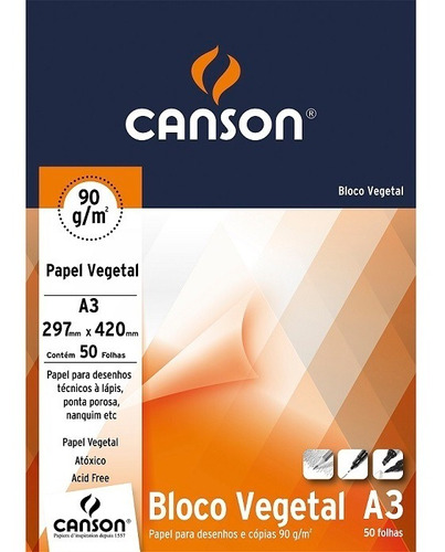 Bloco Canson Papel Vegetal 90 A3 95g 50 Folhas