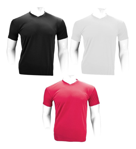 Set De 3 Unids. Polera Poliéster Hombre Negro, Rojo Y Blanco