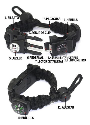 K A 2 Pulsera Cuerda Paracord Supervivencia Ajustable Navaja