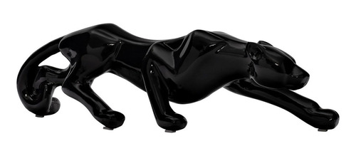 Pantera Negra Decorativa Gesso Preto Casa Escultura Leopardo