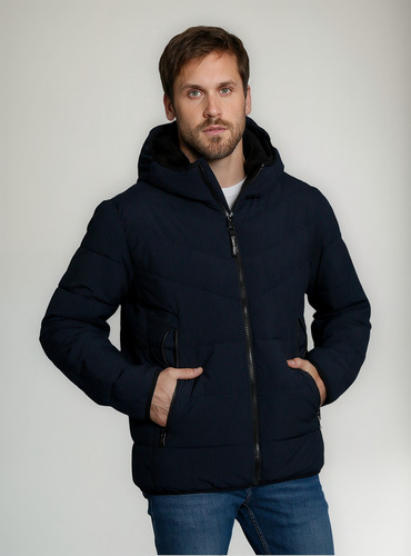 Parka Con Gorro Stretch Azul Calvin Klein