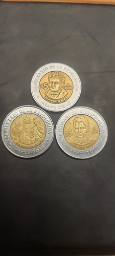 Paquete De 3 Monedas De 5 Pesos De Colección