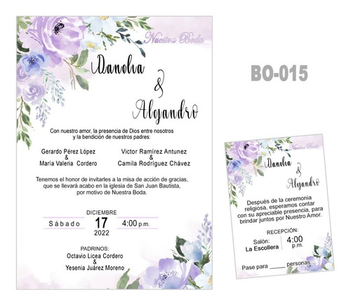 50 Invitaciones Para Boda, Matrimonio, Floral Tam. 5x7 Pulg