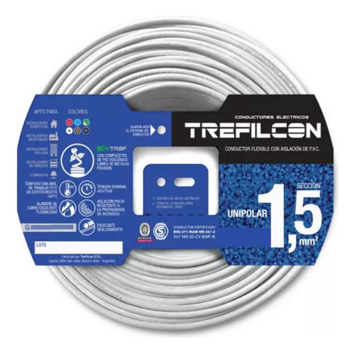 Cable Trefilcon Unipolar 1x1,50mm Rollo 100mts