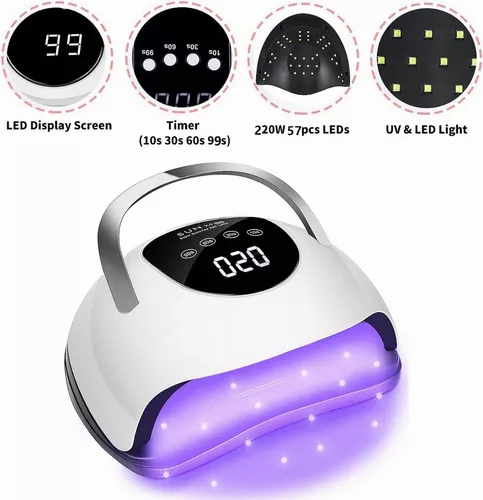 Lámpara LED de uñas con ventilador de secado rápido de uñas de gel para  manos dobles, 4 modos de lámpara de uñas de gel con sensor automático y 3