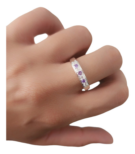 Anillo Plata 925 Medio Sin Fin Circon Violeta Detalle Calado