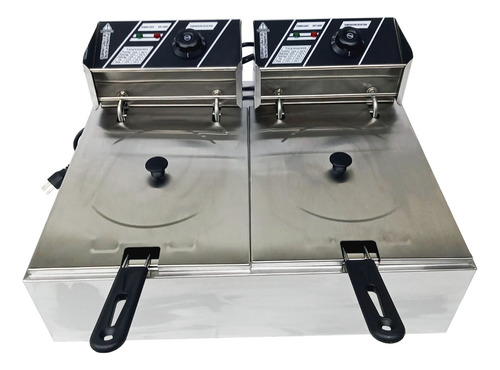 Fritadeira Elétrica Inox Cuba Dupla Funda C/ Tampa Total 14l