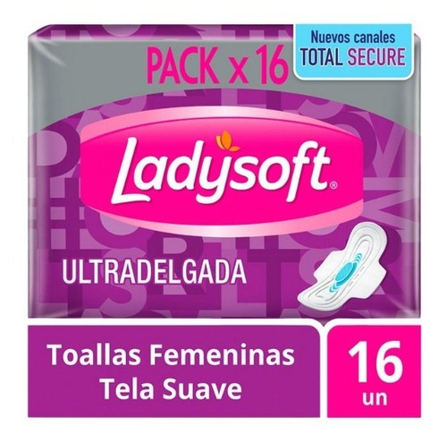 Toalla Femenina Ladysoft Ultradelgada Tela Suave 16 Unidades