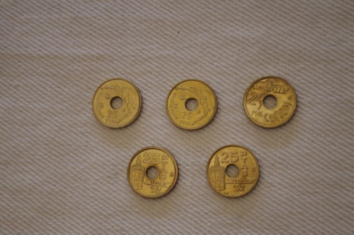 Colección De 5 Monedas De España De 25 Pesetas