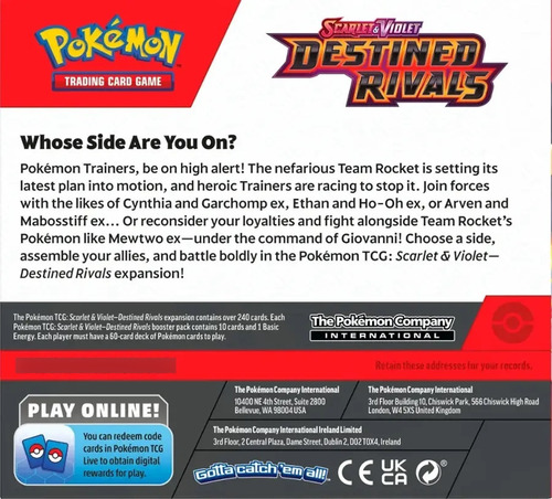 Pokémon Destined Rivals Booster Box Rivals Inglés
