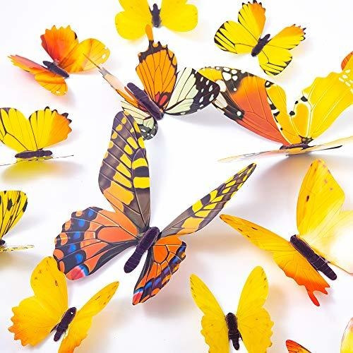 Mariposas Decorativas Stickers 3d  X 60u Amarillas