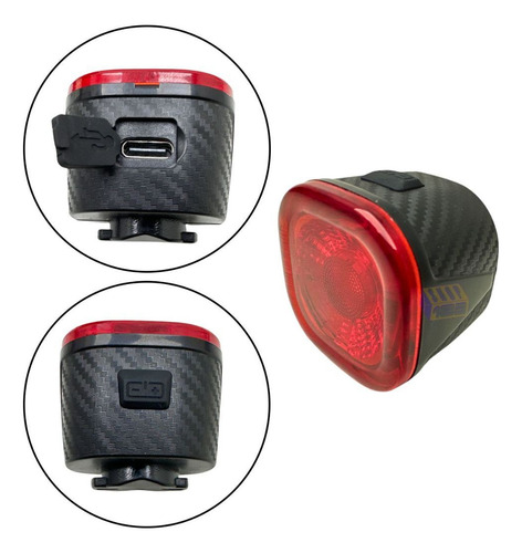 Luz Traseira Sinalizador Bicicleta Bike Brake Light Sensor De Freio Inteligente Usb Cor Vermelho