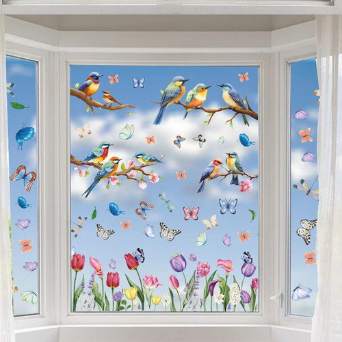 9 Pegatinas De Ventana De Verano, Flores De Primavera, Pájar