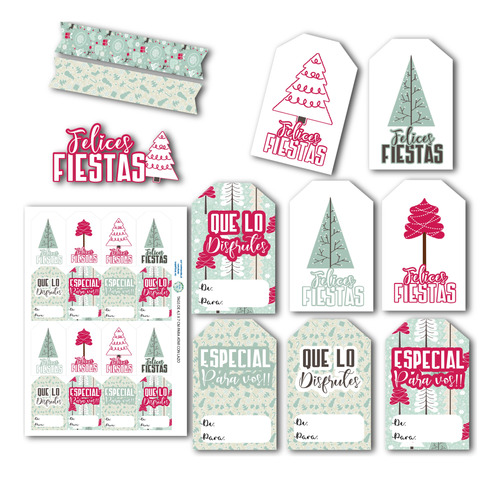 Kit Imprimible Felices Fiestas Tags, Etiquetas Y Tarjetas