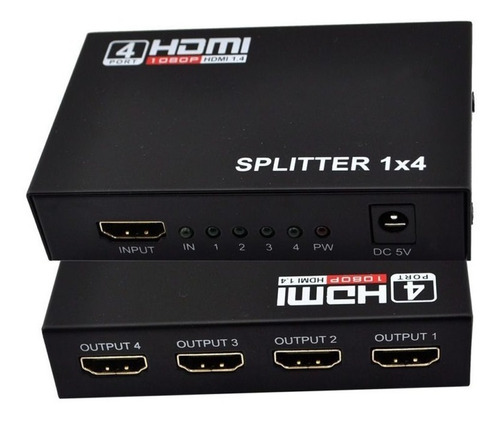 Splitter Hdmi 1x4 Full Hd Activo 4 Salidas 1080p Tv / Metal