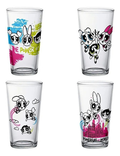Set 4 Vasos De Vidrio Las Chicas Superpoderosas 420 Ml Color Transparente