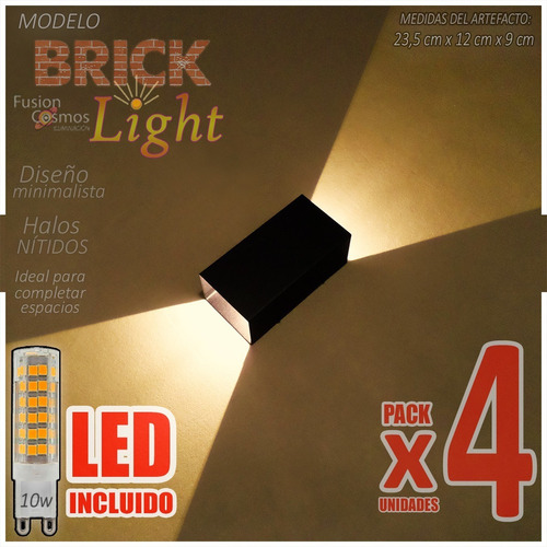 Aplique Pared Interior Bidireccional Lampara Led 10w Pack X4