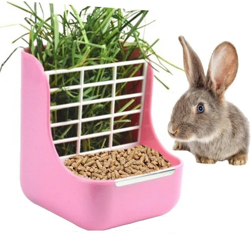 Comedor Para Cobayos Hamsters Conejos Pasto Y Alimento Rosa