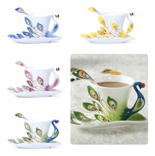 (gn) Taza De Porcelana Con Forma De Pavo Real, Juego De Café
