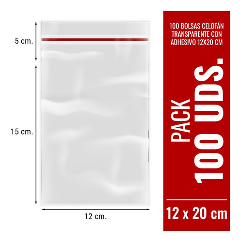 Imagen 1 de 10 de 100 Bolsas Celofán Transparente Con Adhesivo 12x20 Cm
